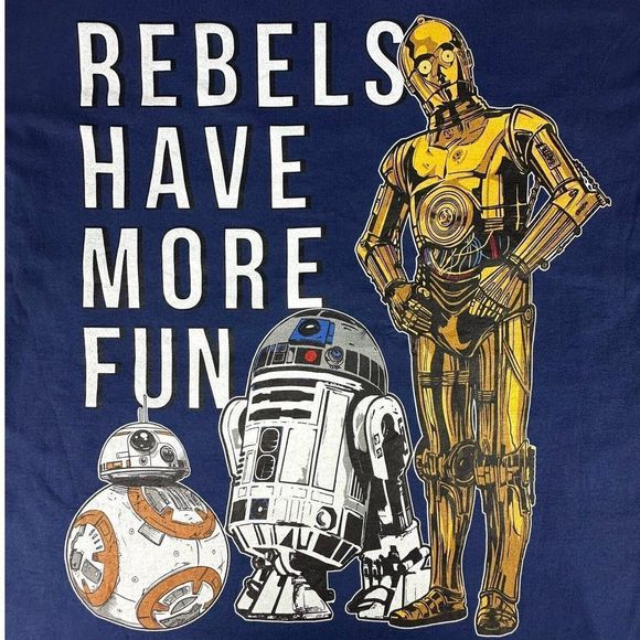Star Wars Unisex L Rebels Have More Fun Blue S/S Cotton Tee BB-8 R2D2 C-3PO EUC - Picture 1 of 6